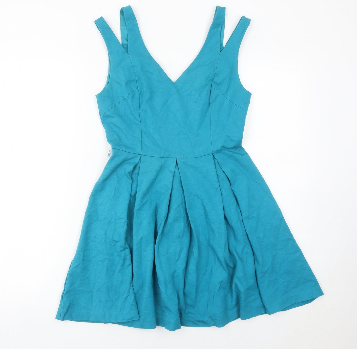 Oasis Women’s Blue Skater Dress Size 8 V-Neck Sleeveless