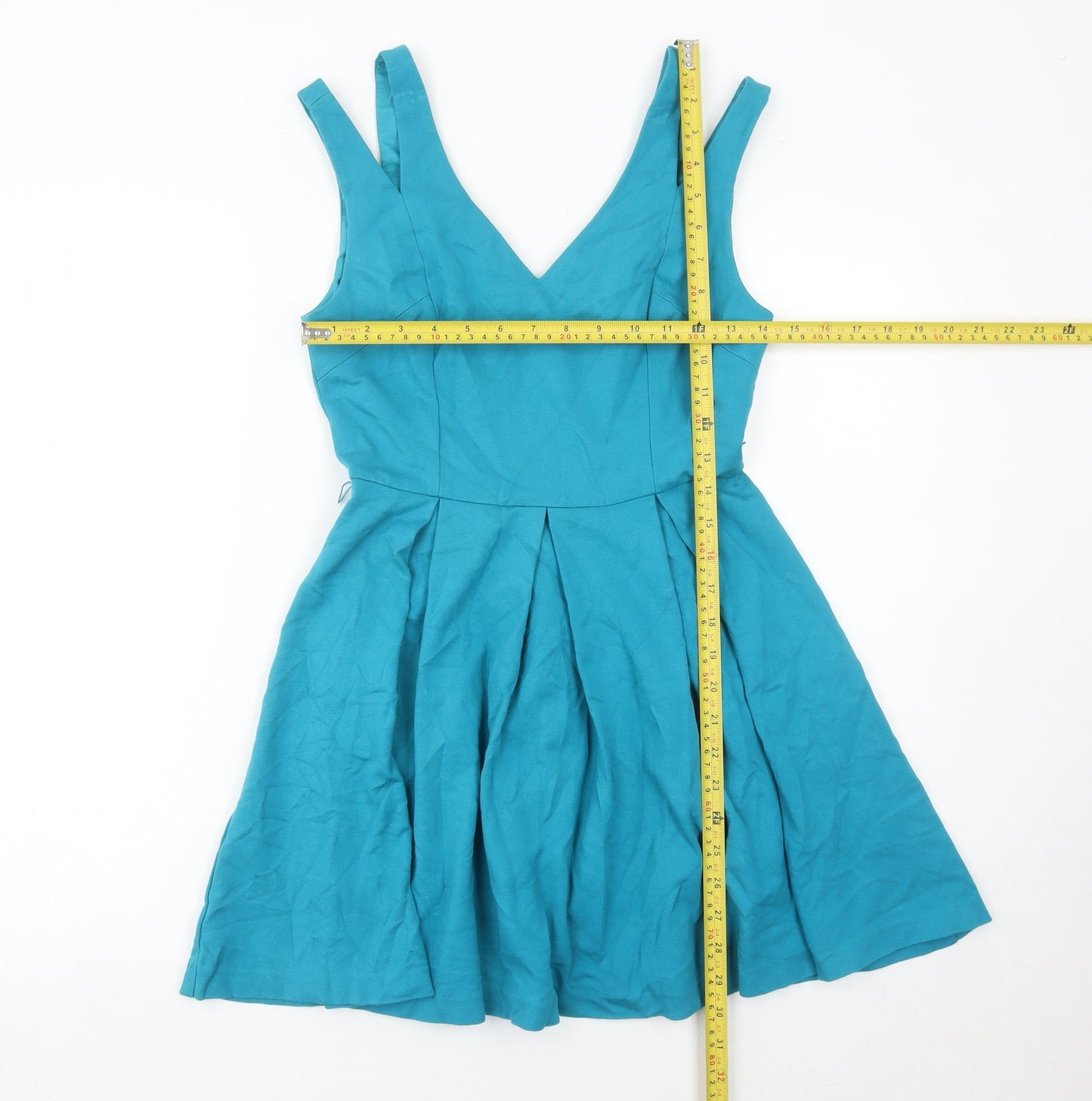 Oasis Women’s Blue Skater Dress Size 8 V-Neck Sleeveless