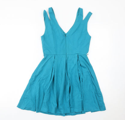 Oasis Women’s Blue Skater Dress Size 8 V-Neck Sleeveless