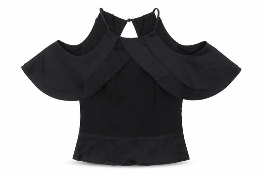 Coast Women Black Size 8 Cold Shoulder Ruffle Blouse