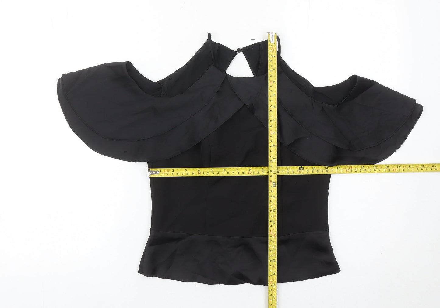 Coast Women Black Size 8 Cold Shoulder Ruffle Blouse