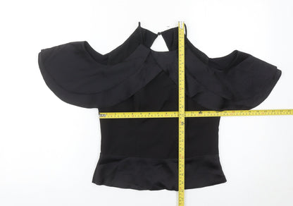 Coast Women Black Size 8 Cold Shoulder Ruffle Blouse