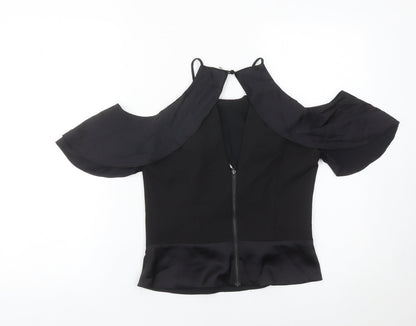 Coast Women Black Size 8 Cold Shoulder Ruffle Blouse