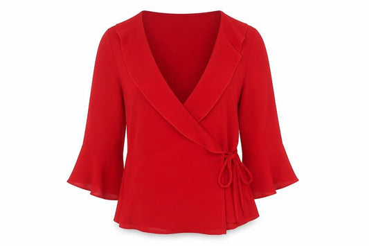 Quiz Womens Red Wrap Blouse Size 10 Bell Sleeve V-Neck Top