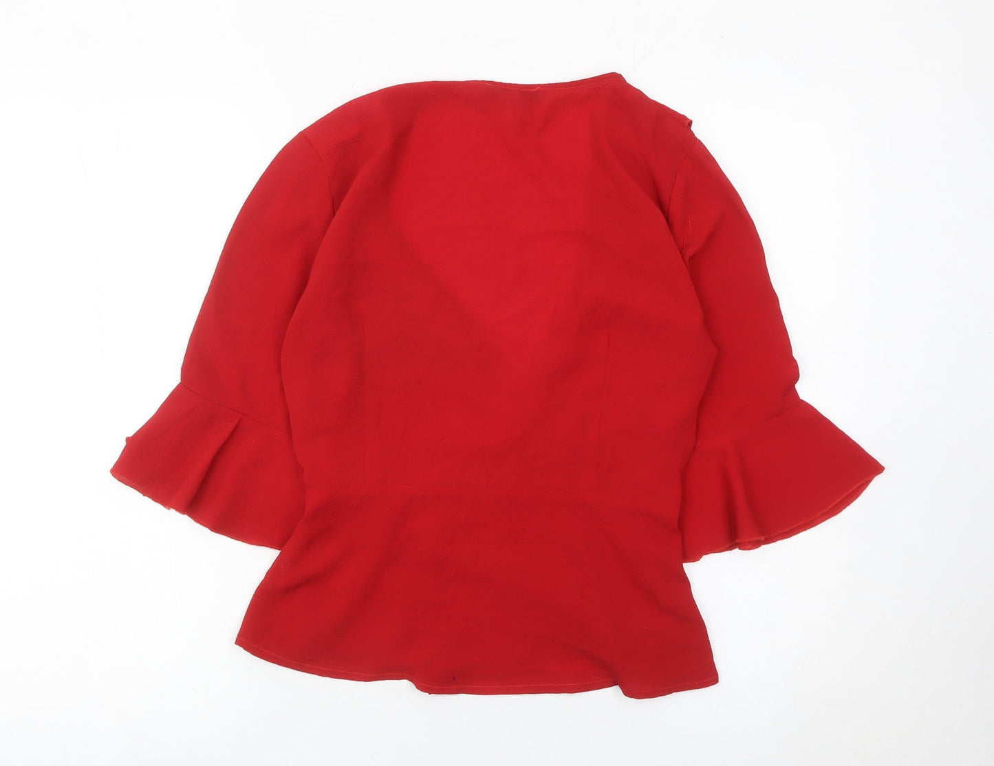 Quiz Womens Red Wrap Blouse Size 10 Bell Sleeve V-Neck Top