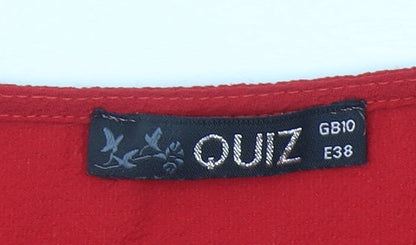 Quiz Womens Red Wrap Blouse Size 10 Bell Sleeve V-Neck Top