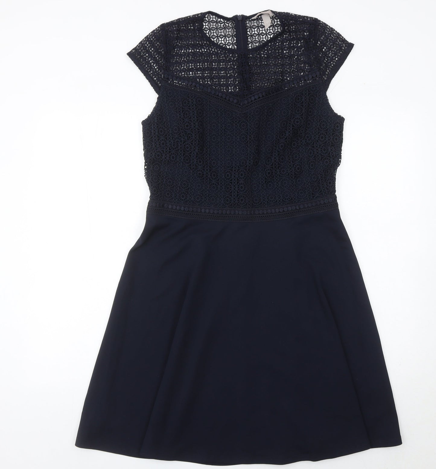 H&M Women Blue Size 12 A-Line Lace Knee Length Dress