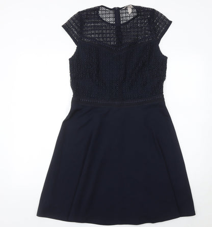 H&M Women Blue Size 12 A-Line Lace Knee Length Dress
