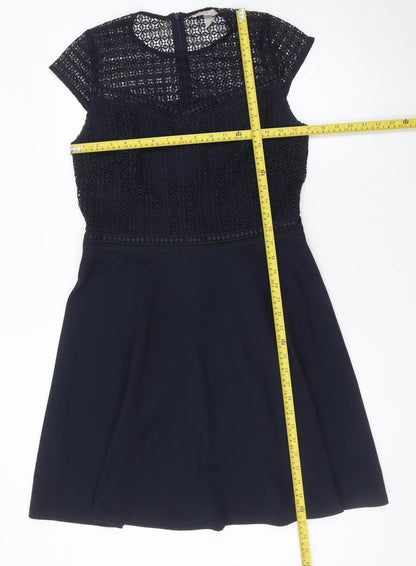 H&M Women Blue Size 12 A-Line Lace Knee Length Dress