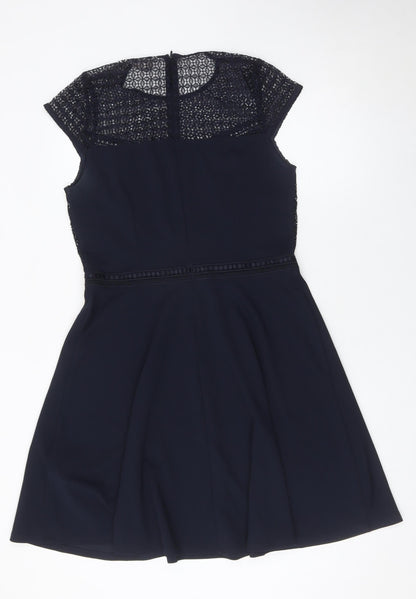H&M Women Blue Size 12 A-Line Lace Knee Length Dress