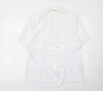 C&A Women White Embroidered Short Sleeve Blouse Size 16