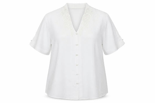 C&A Women White Embroidered Short Sleeve Blouse Size 16