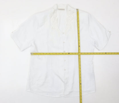 C&A Women White Embroidered Short Sleeve Blouse Size 16
