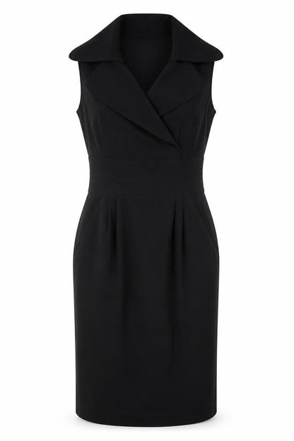 Zara Basic Women’s Black Knee Length Sheath Dress M Collared Workwear