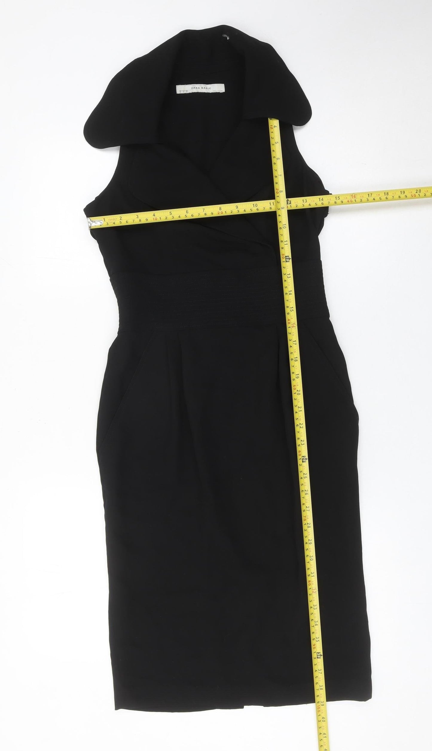 Zara Basic Women’s Black Knee Length Sheath Dress M Collared Workwear