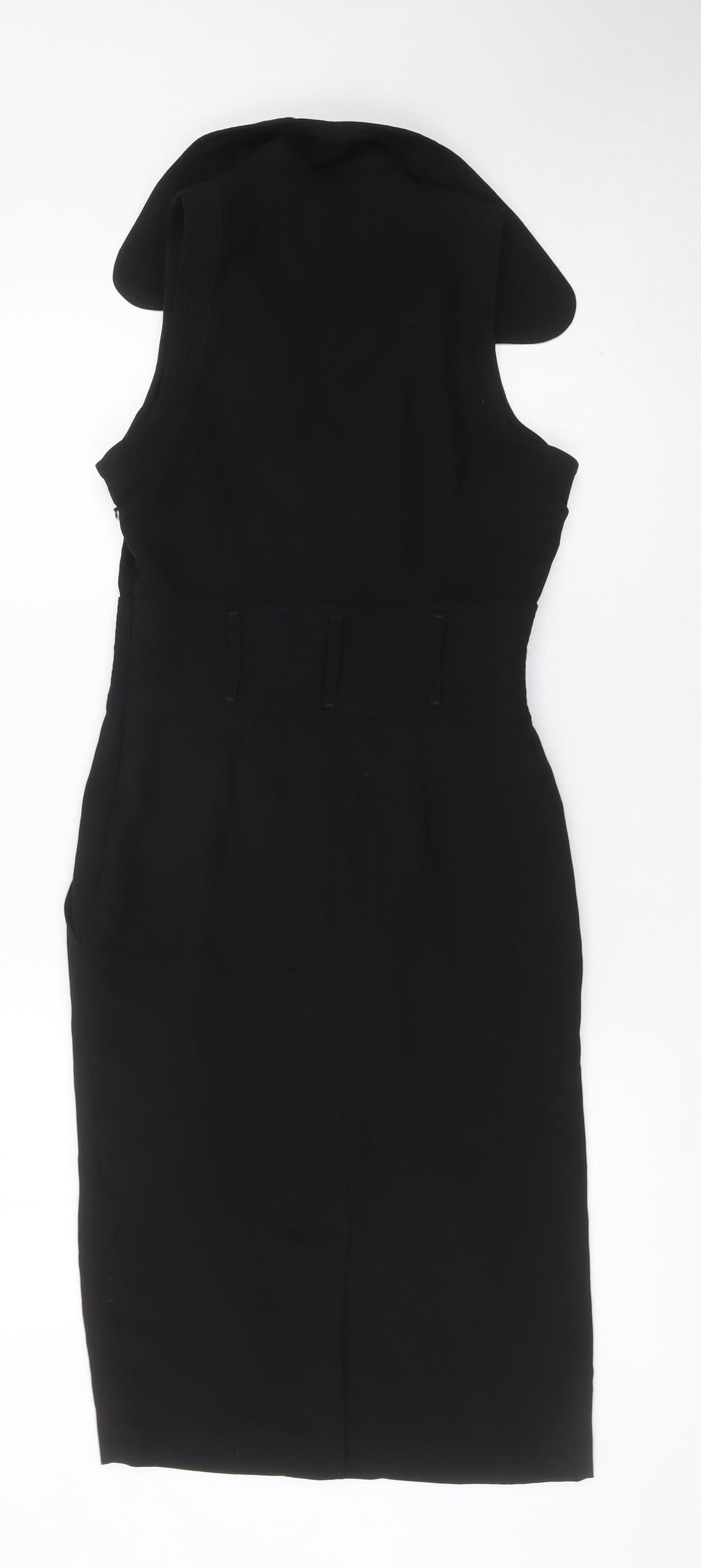 Zara Basic Women’s Black Knee Length Sheath Dress M Collared Workwear