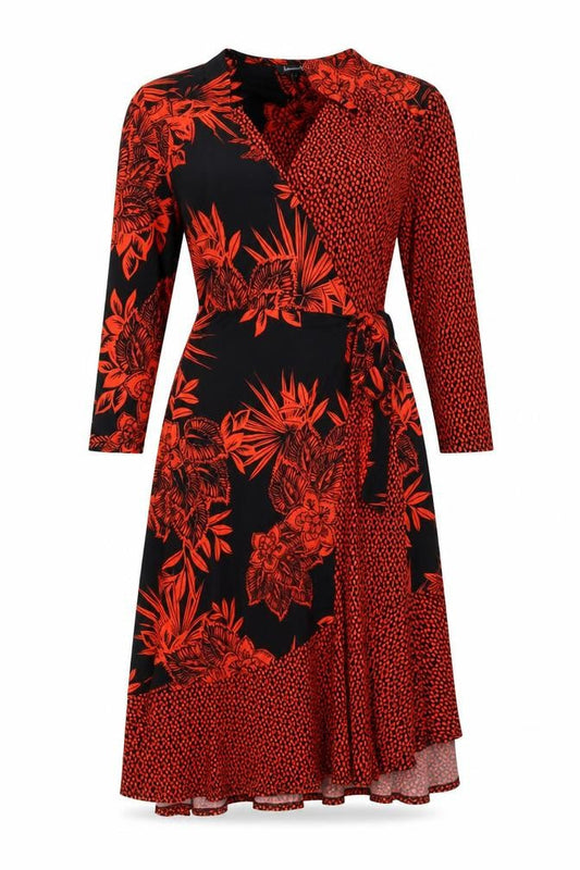 Bonmarché Women’s Black Red Floral Wrap Midi Dress Size 16