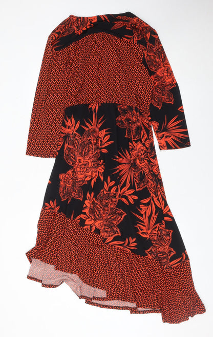 Bonmarché Women’s Black Red Floral Wrap Midi Dress Size 16