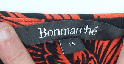 Bonmarché Women’s Black Red Floral Wrap Midi Dress Size 16
