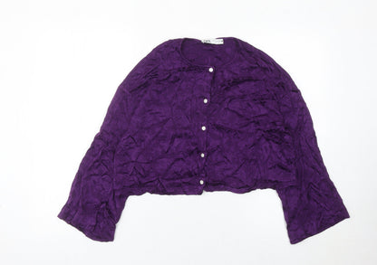 Zara Women Purple Cropped Blouse Long Sleeve Size 12