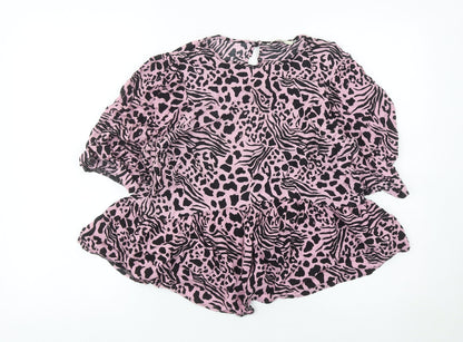 George Women’s Pink Animal Print Blouse Size 18 Tunic Style Puff Sleeve