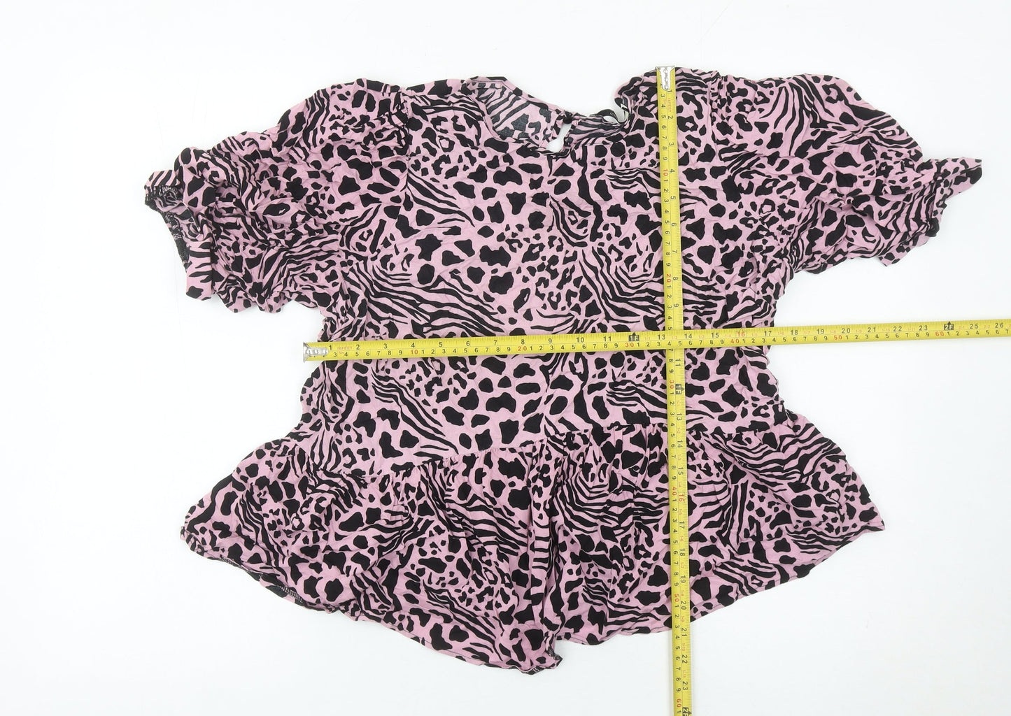 George Women’s Pink Animal Print Blouse Size 18 Tunic Style Puff Sleeve