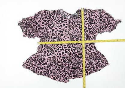 George Women’s Pink Animal Print Blouse Size 18 Tunic Style Puff Sleeve