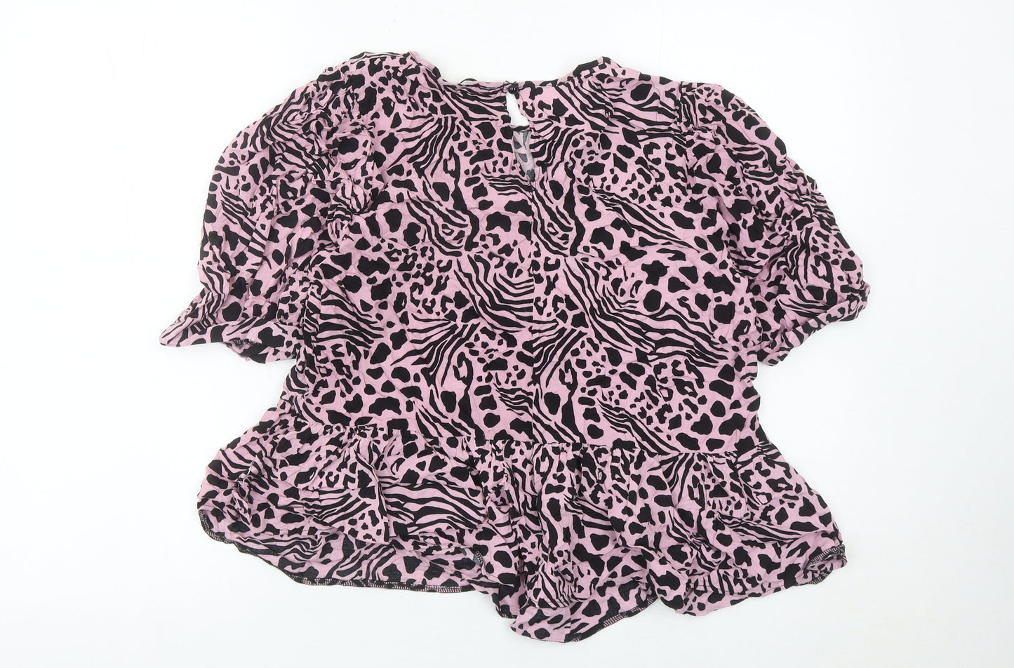 George Women’s Pink Animal Print Blouse Size 18 Tunic Style Puff Sleeve