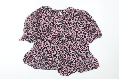 George Women’s Pink Animal Print Blouse Size 18 Tunic Style Puff Sleeve