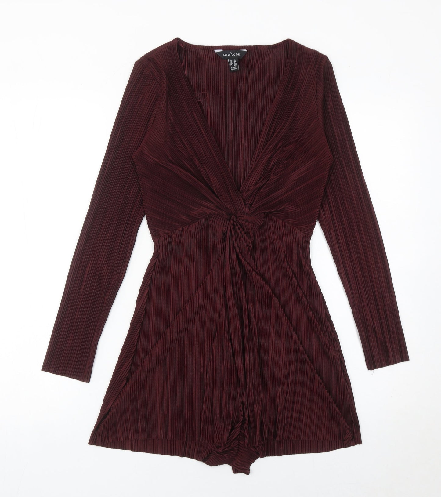 New Look Women’s Red Pleated Playsuit UK 8 Long Sleeve V-Neck