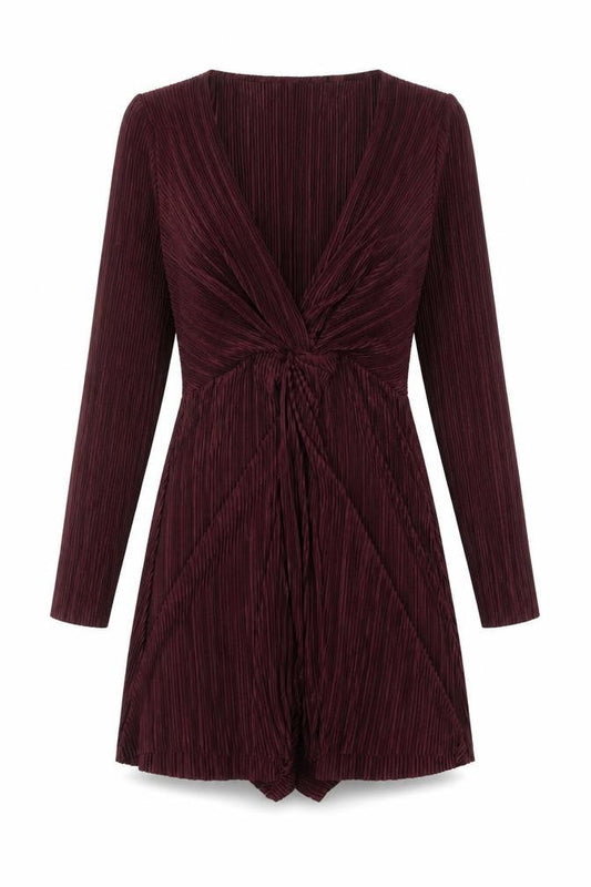 New Look Women’s Red Pleated Playsuit UK 8 Long Sleeve V-Neck