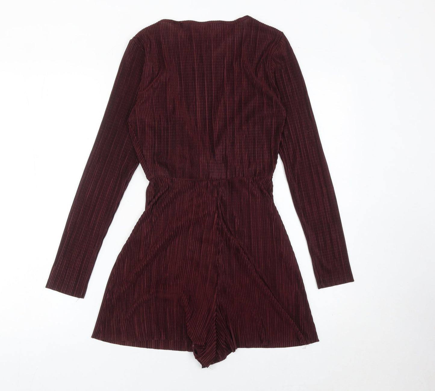 New Look Women’s Red Pleated Playsuit UK 8 Long Sleeve V-Neck