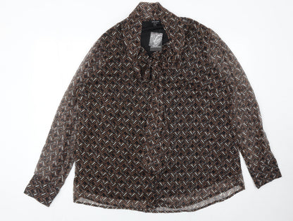 JD Williams Womens Brown Geometric Blouse Size 20 Collared Long Sleeve