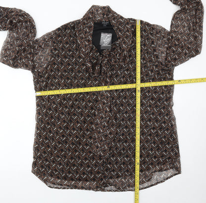 JD Williams Womens Brown Geometric Blouse Size 20 Collared Long Sleeve