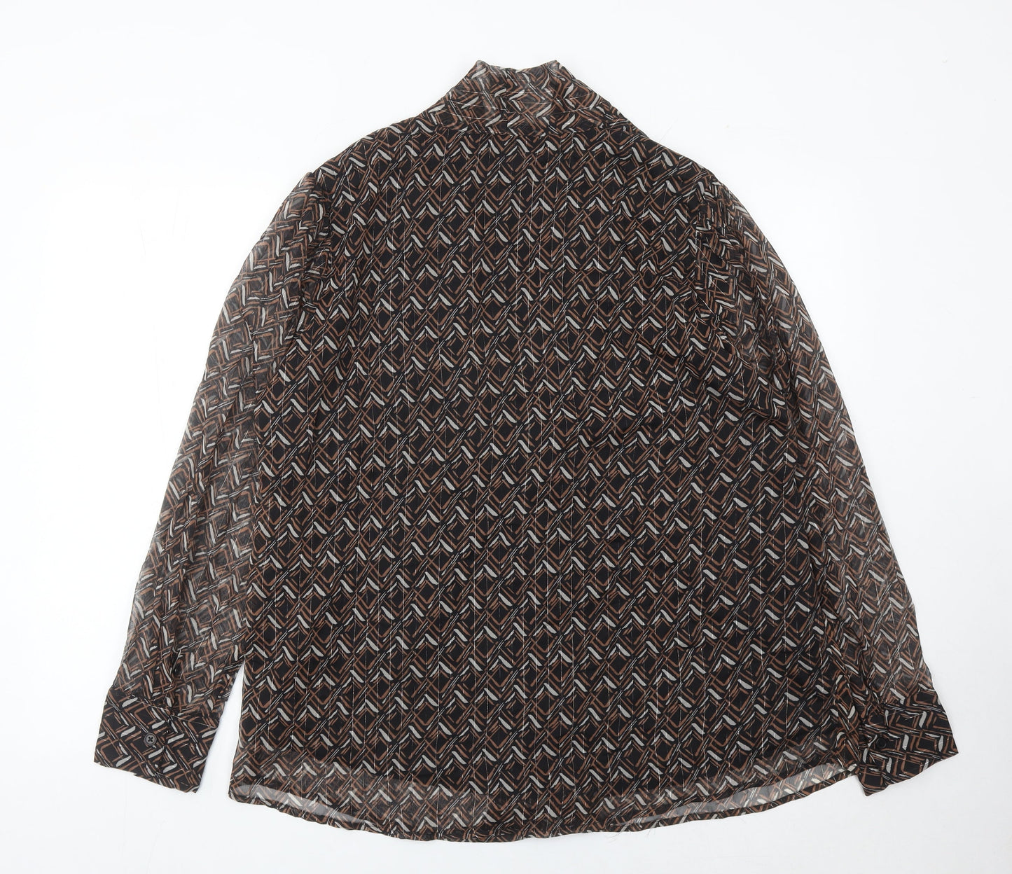 JD Williams Womens Brown Geometric Blouse Size 20 Collared Long Sleeve