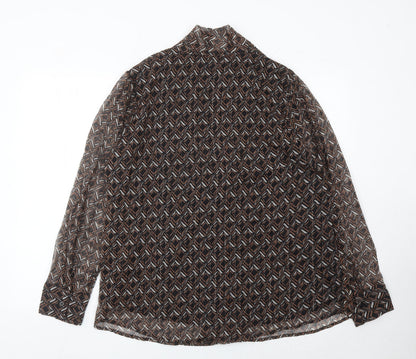 JD Williams Womens Brown Geometric Blouse Size 20 Collared Long Sleeve
