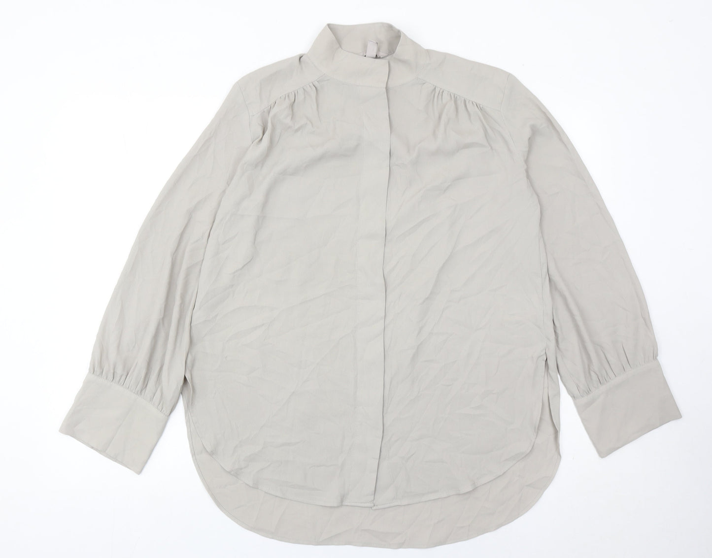 H&M Womens Grey XS Long Sleeve High Neck Blouse Polyester