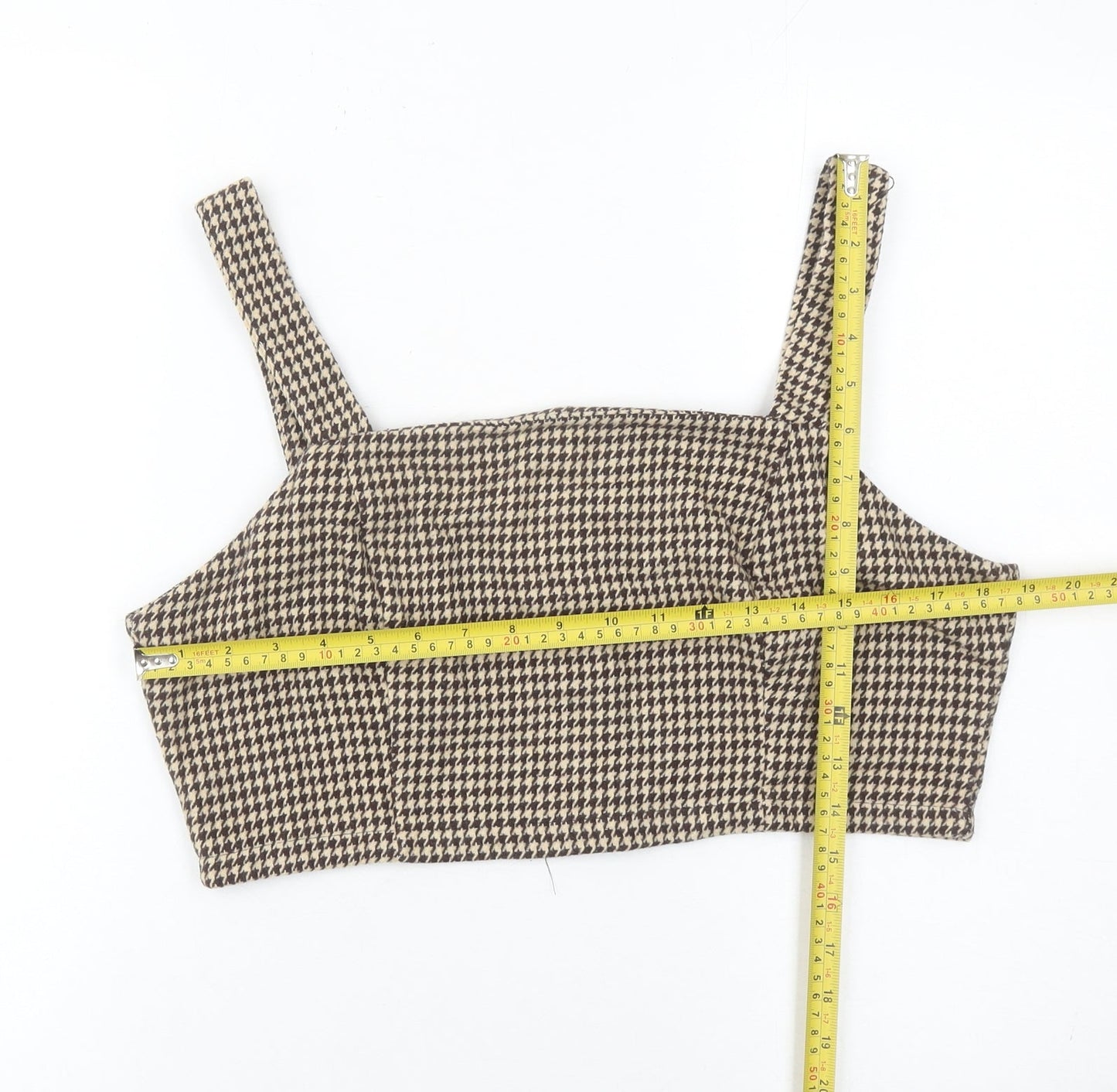 In The Style Women’s Brown Houndstooth Cropped Tank Top Size 16