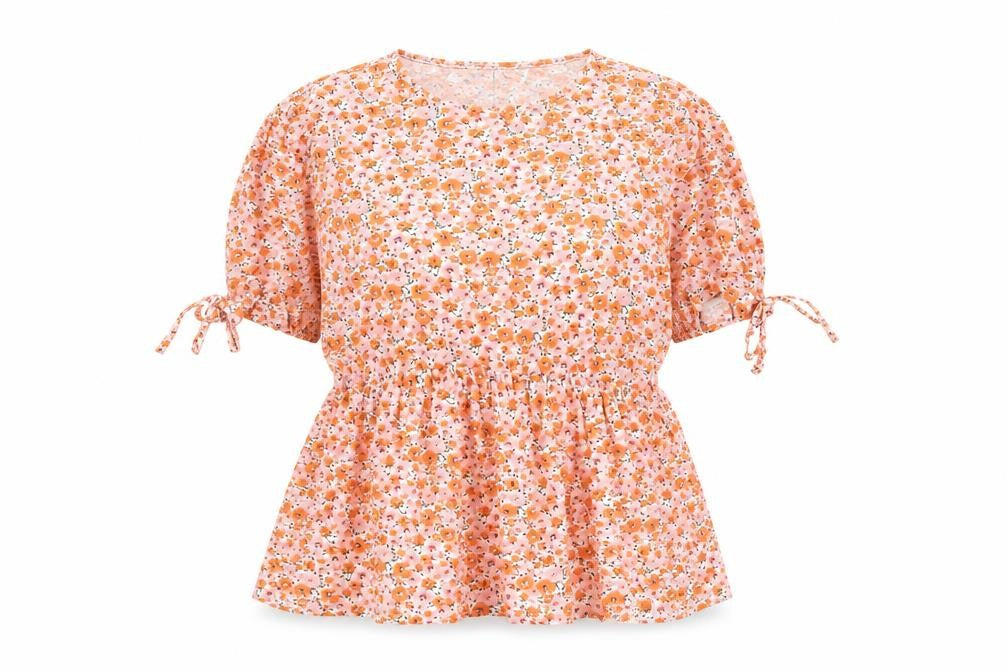 Front view of In The Style women’s floral tunic blouse, size UK 14, multicoloured