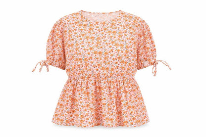 Front view of In The Style women’s floral tunic blouse, size UK 14, multicoloured