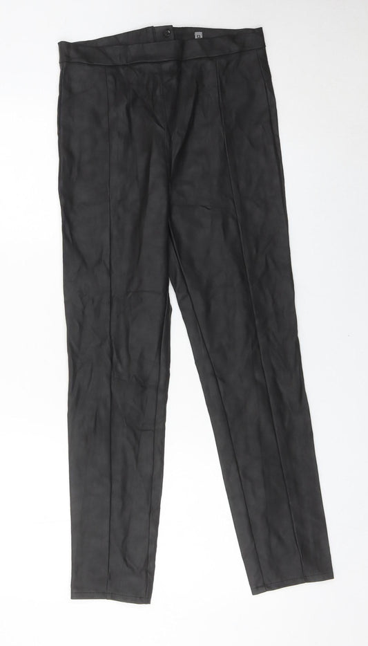 Divided Womens Black Size 10 Slim Fit High Rise Faux Leather Trousers