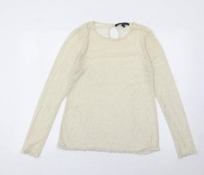 French Connection Women’s Ivory Lace Blouse Size 14 Long Sleeve Round Neck