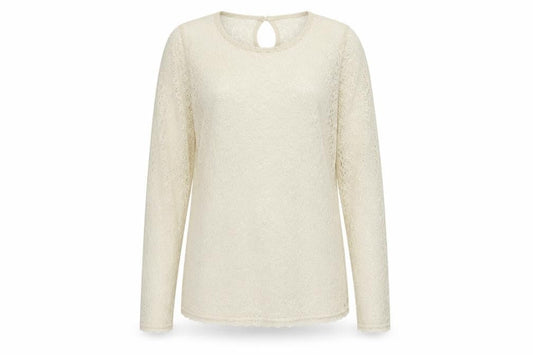 French Connection Women’s Ivory Lace Blouse Size 14 Long Sleeve Round Neck