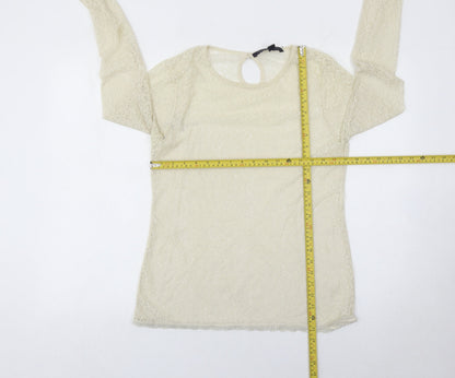 French Connection Women’s Ivory Lace Blouse Size 14 Long Sleeve Round Neck