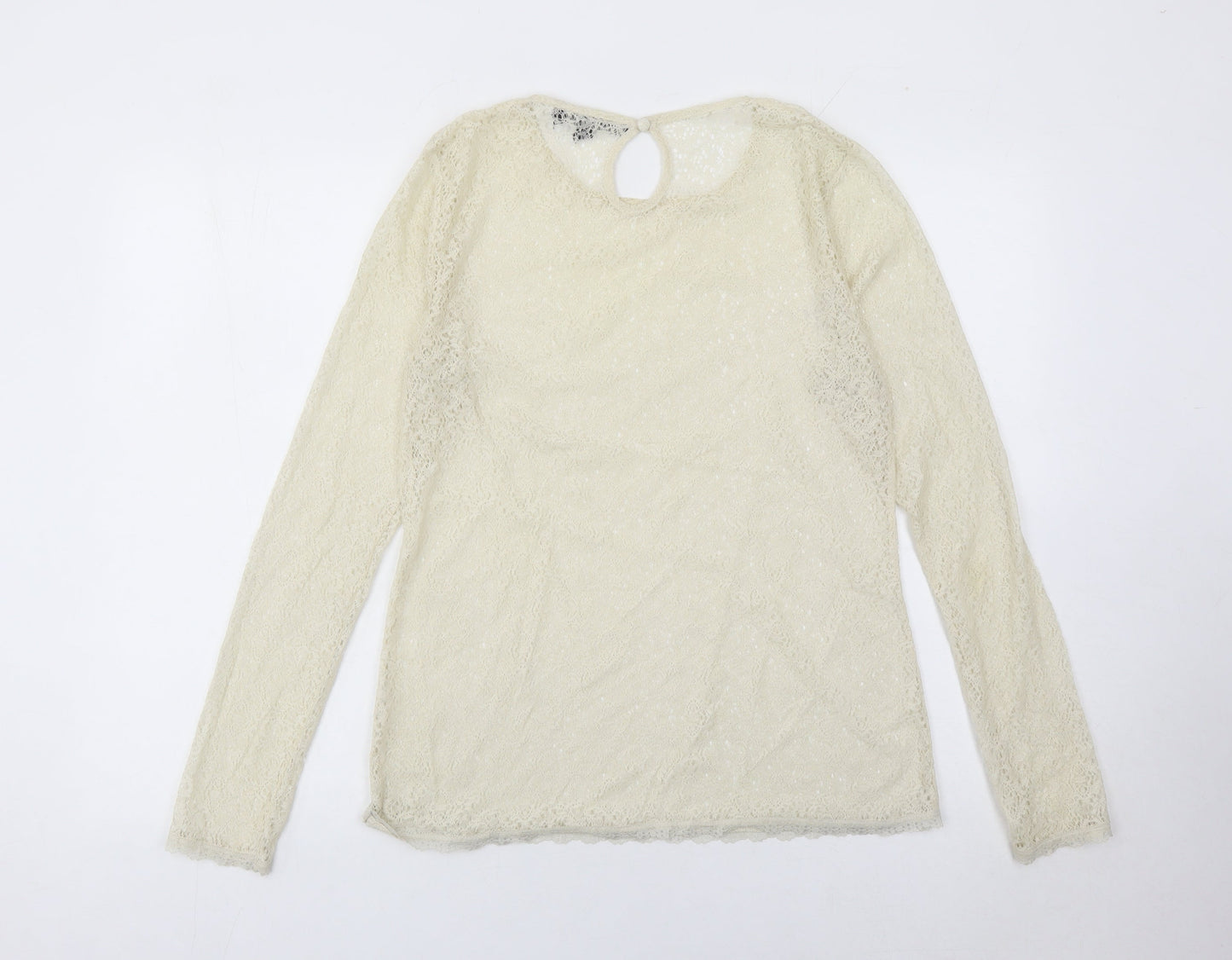 French Connection Women’s Ivory Lace Blouse Size 14 Long Sleeve Round Neck