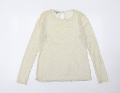 French Connection Women’s Ivory Lace Blouse Size 14 Long Sleeve Round Neck