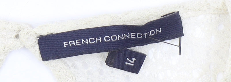 French Connection Women’s Ivory Lace Blouse Size 14 Long Sleeve Round Neck