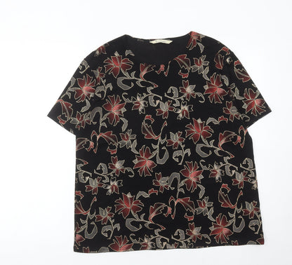 Isabelle Womens Black Red Floral Short Sleeve T-Shirt Size 14