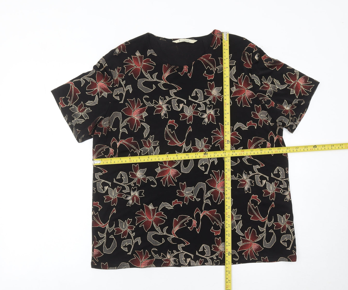 Isabelle Womens Black Red Floral Short Sleeve T-Shirt Size 14