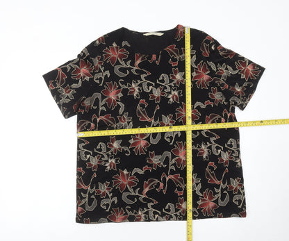 Isabelle Womens Black Red Floral Short Sleeve T-Shirt Size 14